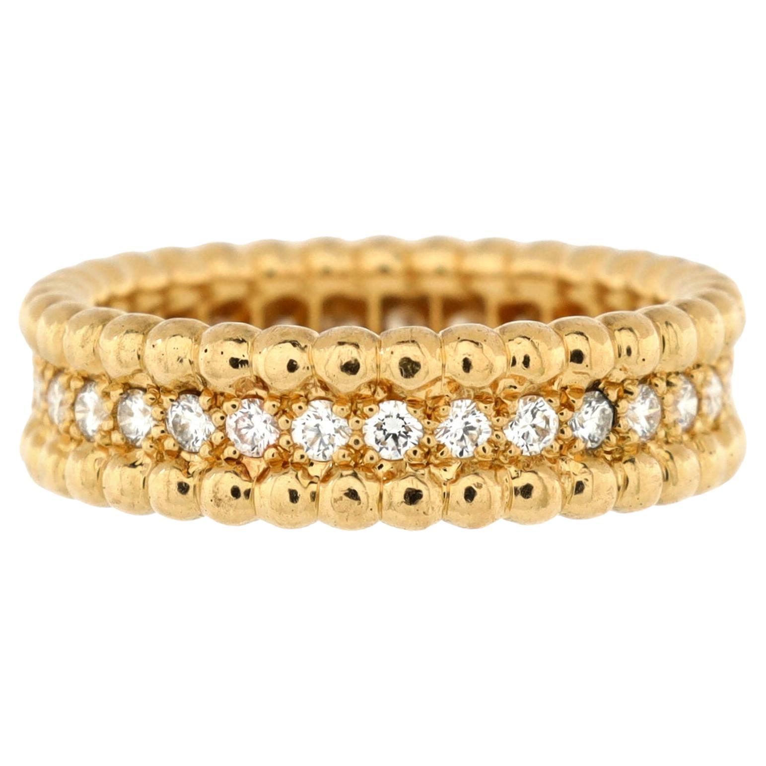 Van Cleef & Arpels Perlee 1 Row Band Ring 18K Yellow Gold and Diamonds For Sale