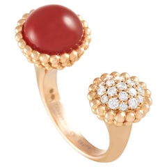 Van Cleef & Arpels Perlee 18k Rose Gold Diamond Carnelian Between Finger Ring