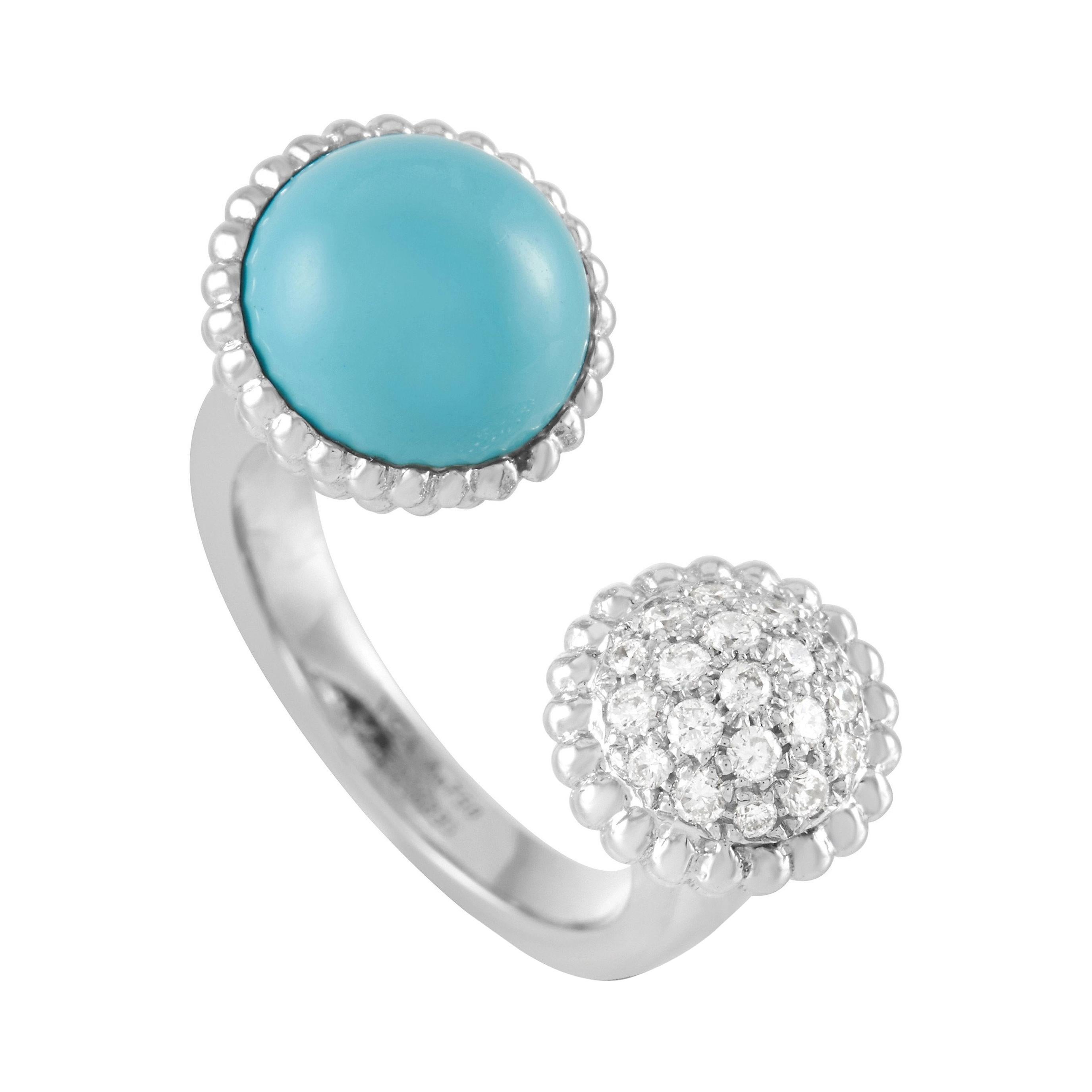 Van Cleef & Arpels Perlée 18K White Gold Diamond and Turquoise Statement Ring