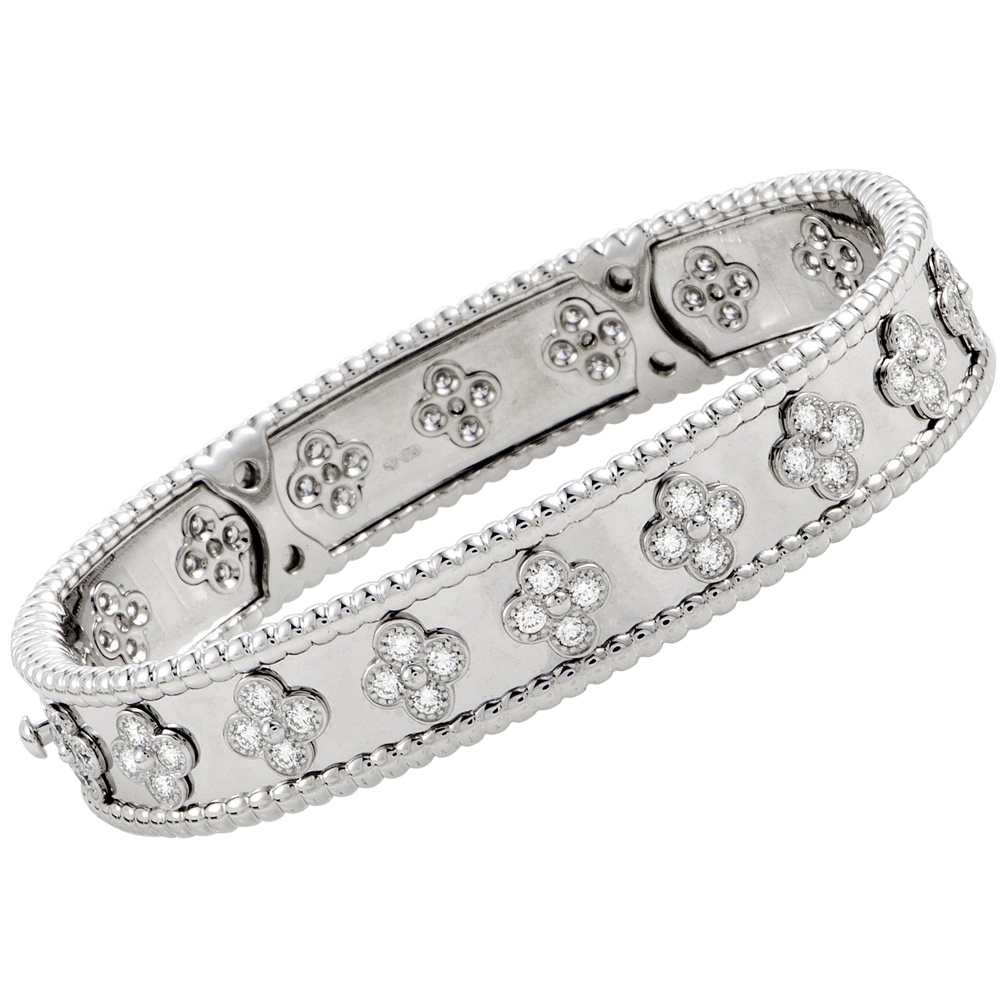 Van Cleef & Arpels Perlée 18 Karat White Gold Diamond Bangle Bracelet