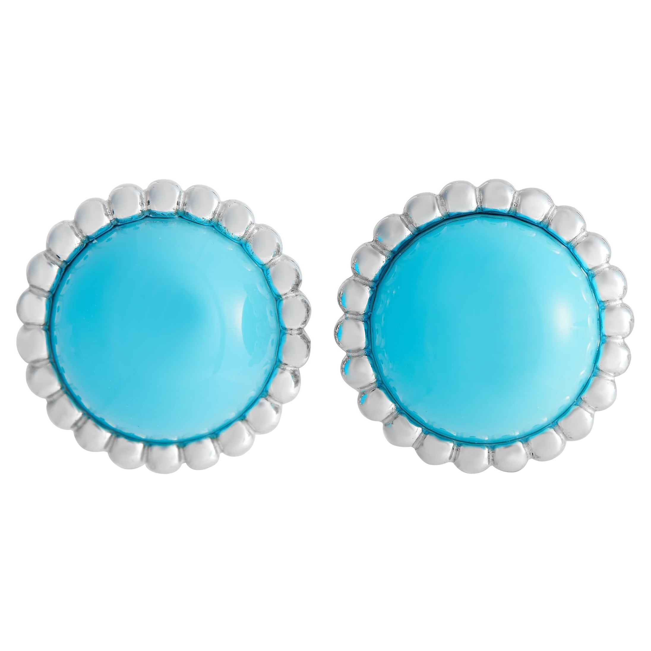 Van Cleef & Arpels Perlee 18K White Gold Turquoise Earrings