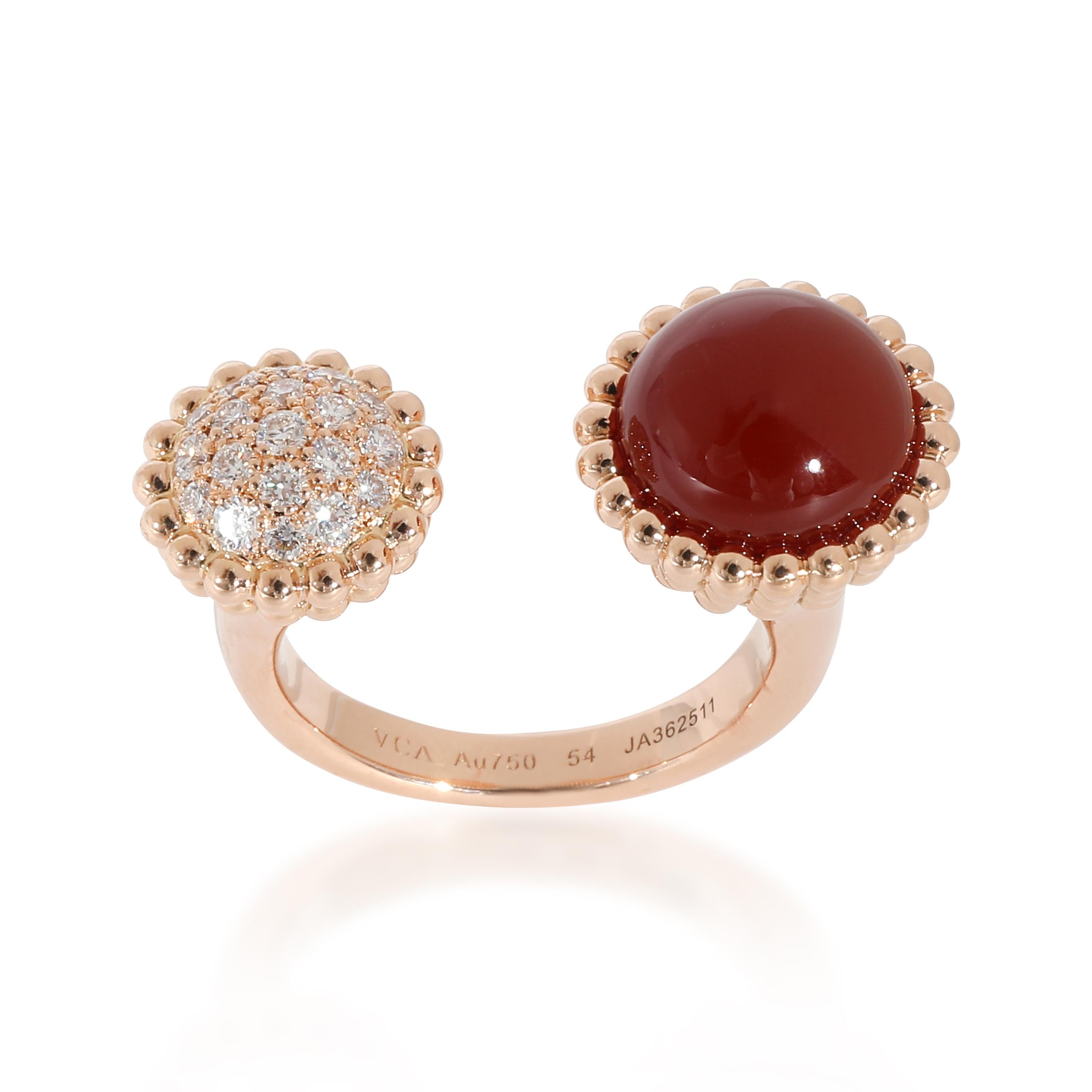 Round Cut Van Cleef & Arpels Perlee Between The Finger Ring With Carnelian & Diamonds 0.35 For Sale