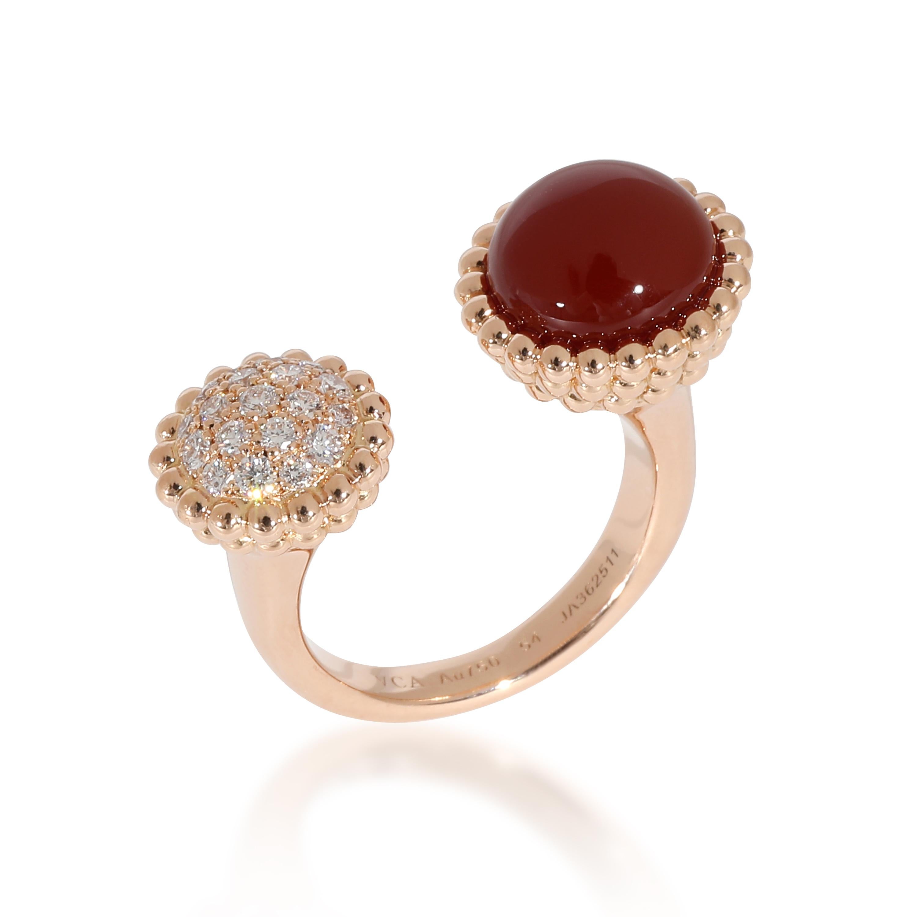 Van Cleef & Arpels Perlee Between The Finger Ring With Carnelian & Diamonds 0.35 In Excellent Condition For Sale In New York, NY