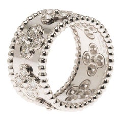 Van Cleef & Arpels Perlee Clover 18Kt White Gold large Model Ring Round Diamonds
