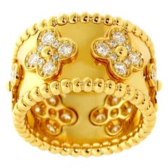 Van Cleef & Arpels Perlee Clover 18 Karat Yellow Gold Ring Round Diamonds