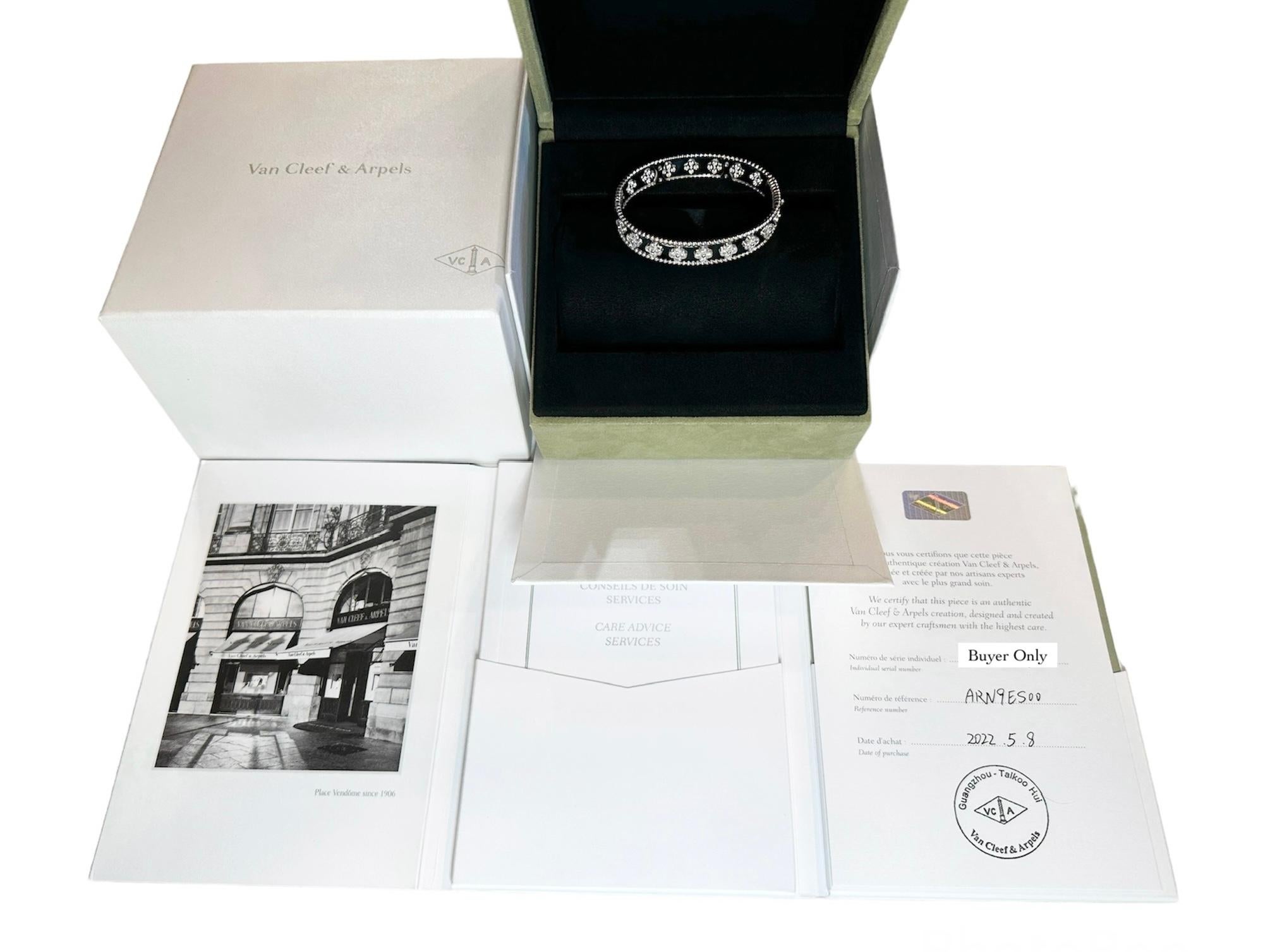 Van Cleef & Arpels Perlee Clover Bangle Bracelet, Diamonds, White Gold 3