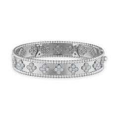 Van Cleef & Arpels Perlee Clover Bangle Bracelet, Diamonds, White Gold