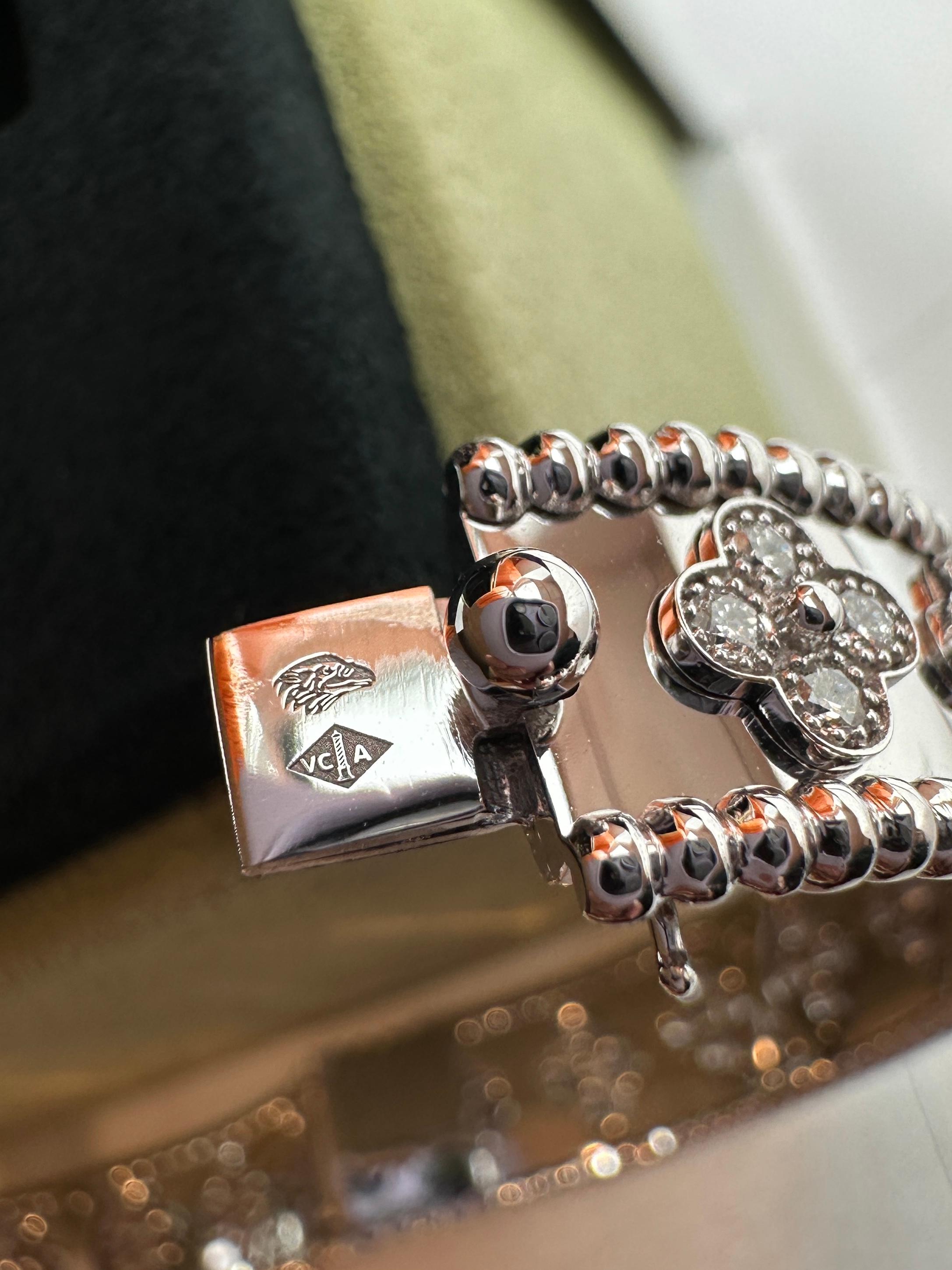 Van Cleef & Arpels Perlee Clover Bangle Bracelet, Diamonds, White Gold In Excellent Condition In Tucson, AZ