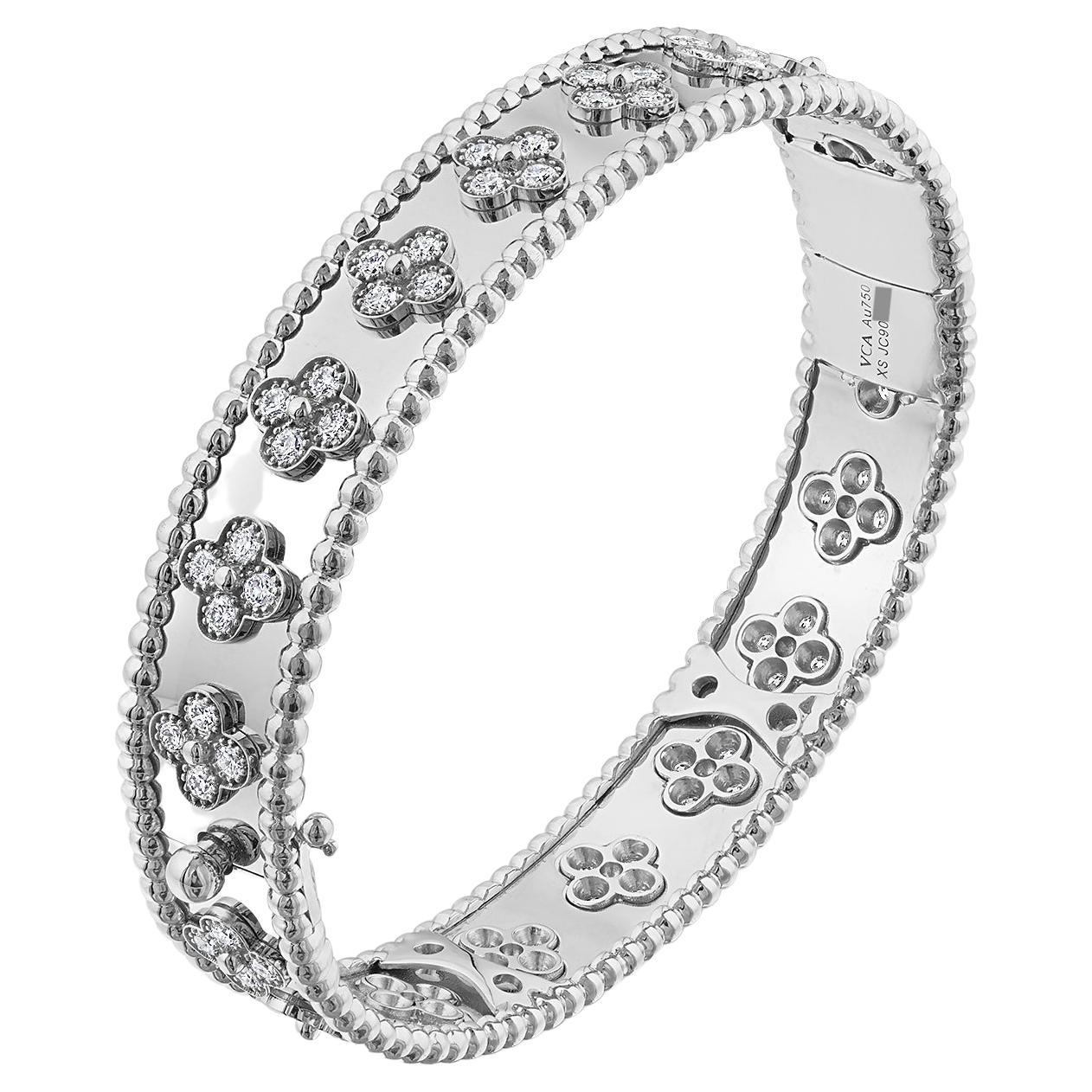 Van Cleef & Arpels Perlee Clover Bangle Bracelet, Diamonds, White Gold