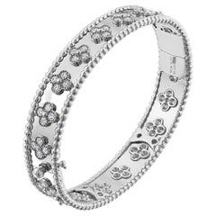 Van Cleef & Arpels Perlee Clover Bangle Bracelet, Diamonds, White Gold