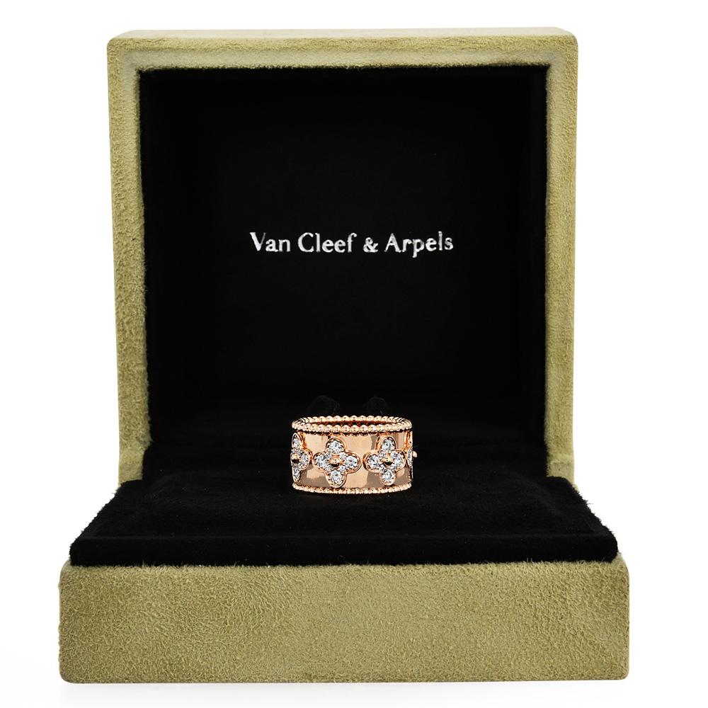 Modern Van Cleef & Arpels Perlée Clover Diamond 18K Rose Eternity Ring For Sale