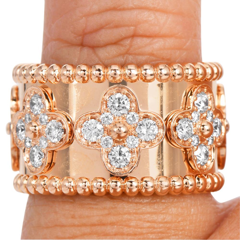 Van Cleef & Arpels Perlée Clover Diamond 18K Rose Eternity Ring For Sale 3