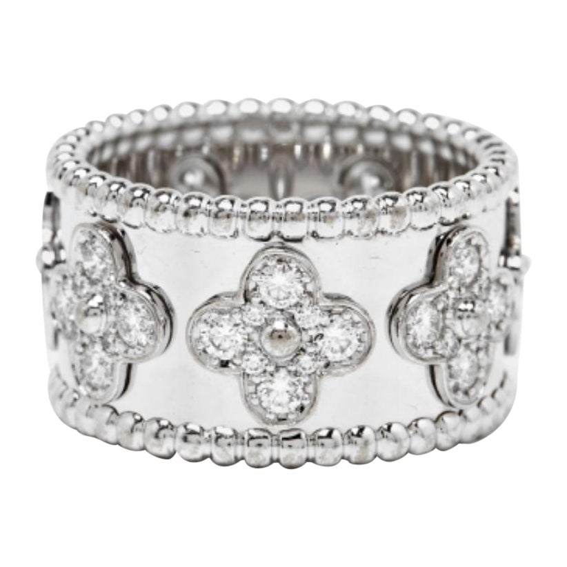 Van Cleef & Arpels Perlée Trébol Diamante Oro Blanco 18k Anillo Modelo Grande 56