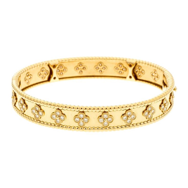 Van Cleef and Arpels Perlee Clover Diamond 18k Yellow Gold Bracelet L For Sale at 1stDibs Van Cleef and Arpels Perlee Clover Diamond 18k Yellow Gold Bracelet L For Sale at 1stDibs