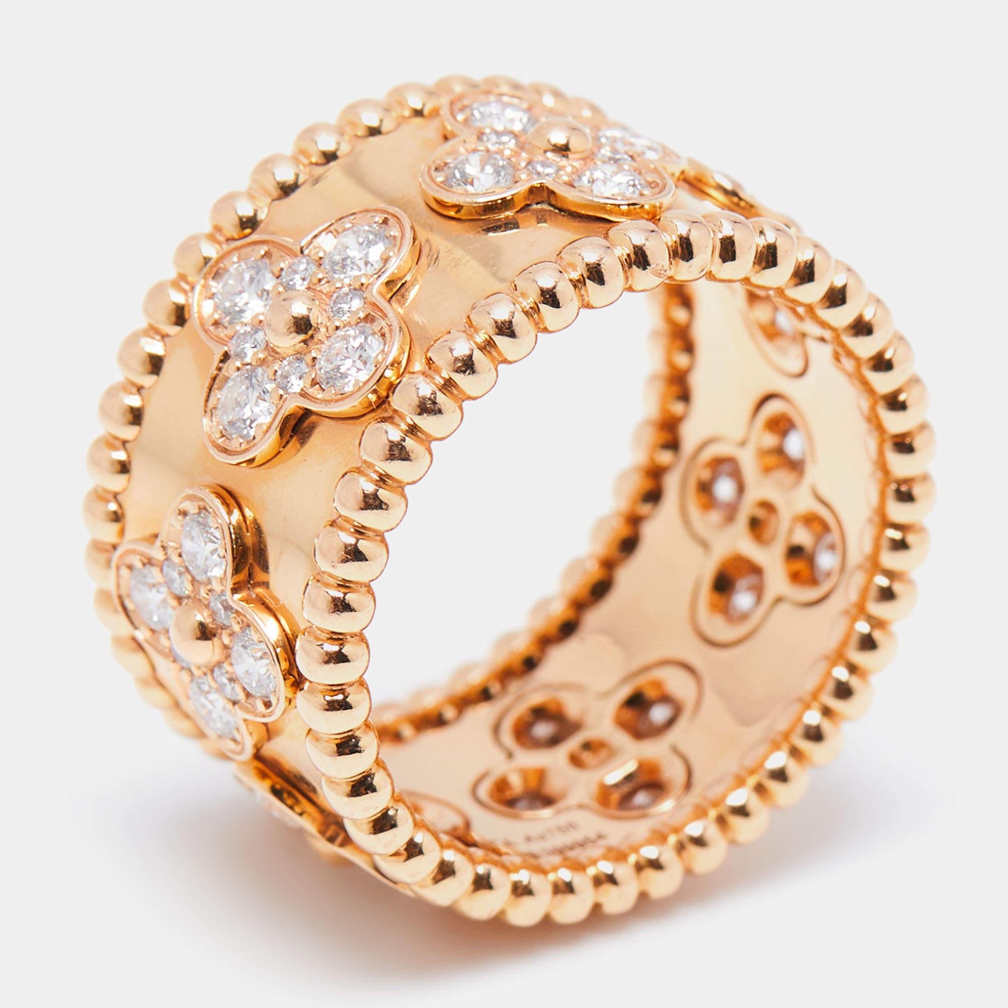 Women's Van Cleef & Arpels Perlée Clover Diamonds 18k Rose Gold Ring  For Sale