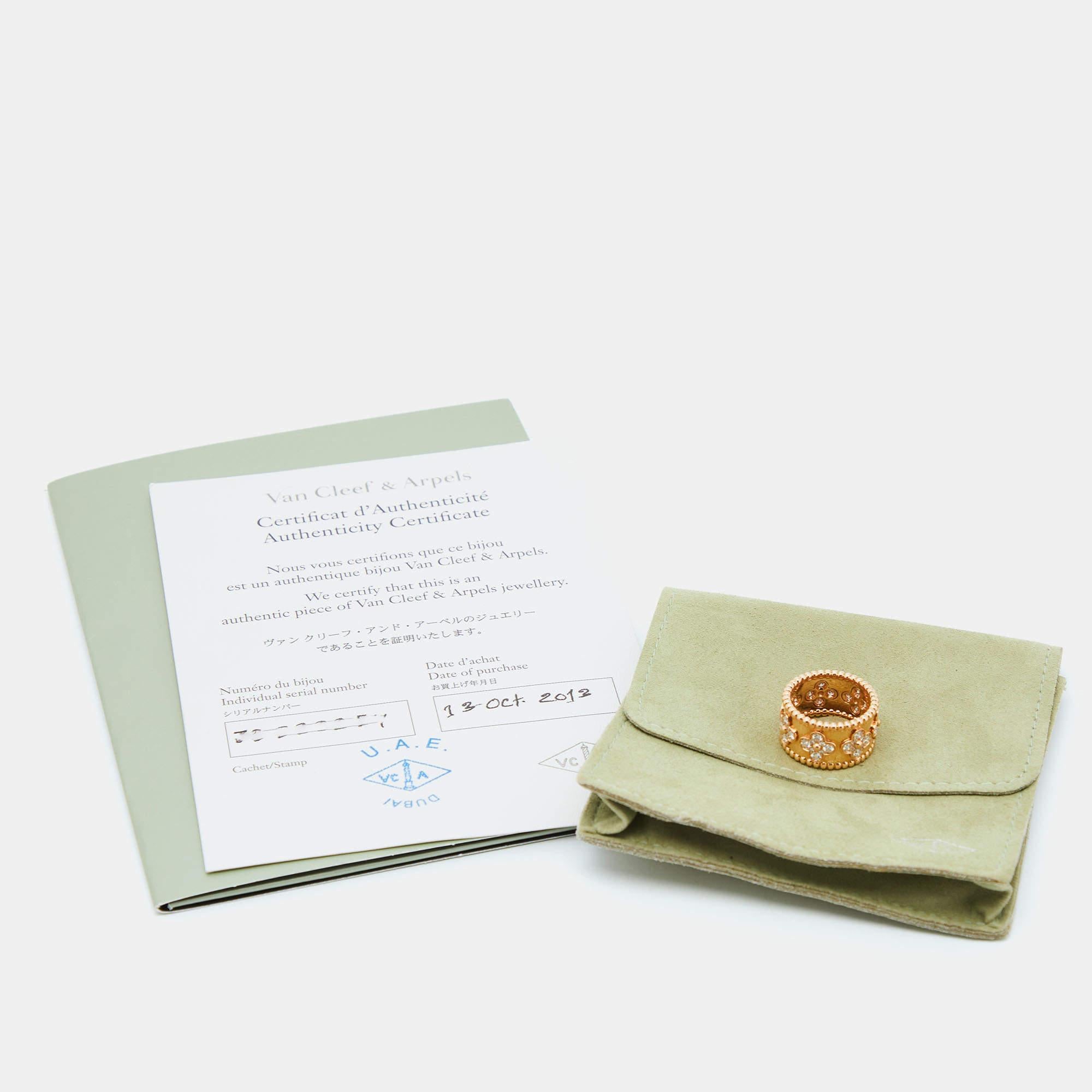 Van Cleef & Arpels Perlée Clover Diamonds 18k Rose Gold Ring  For Sale 1