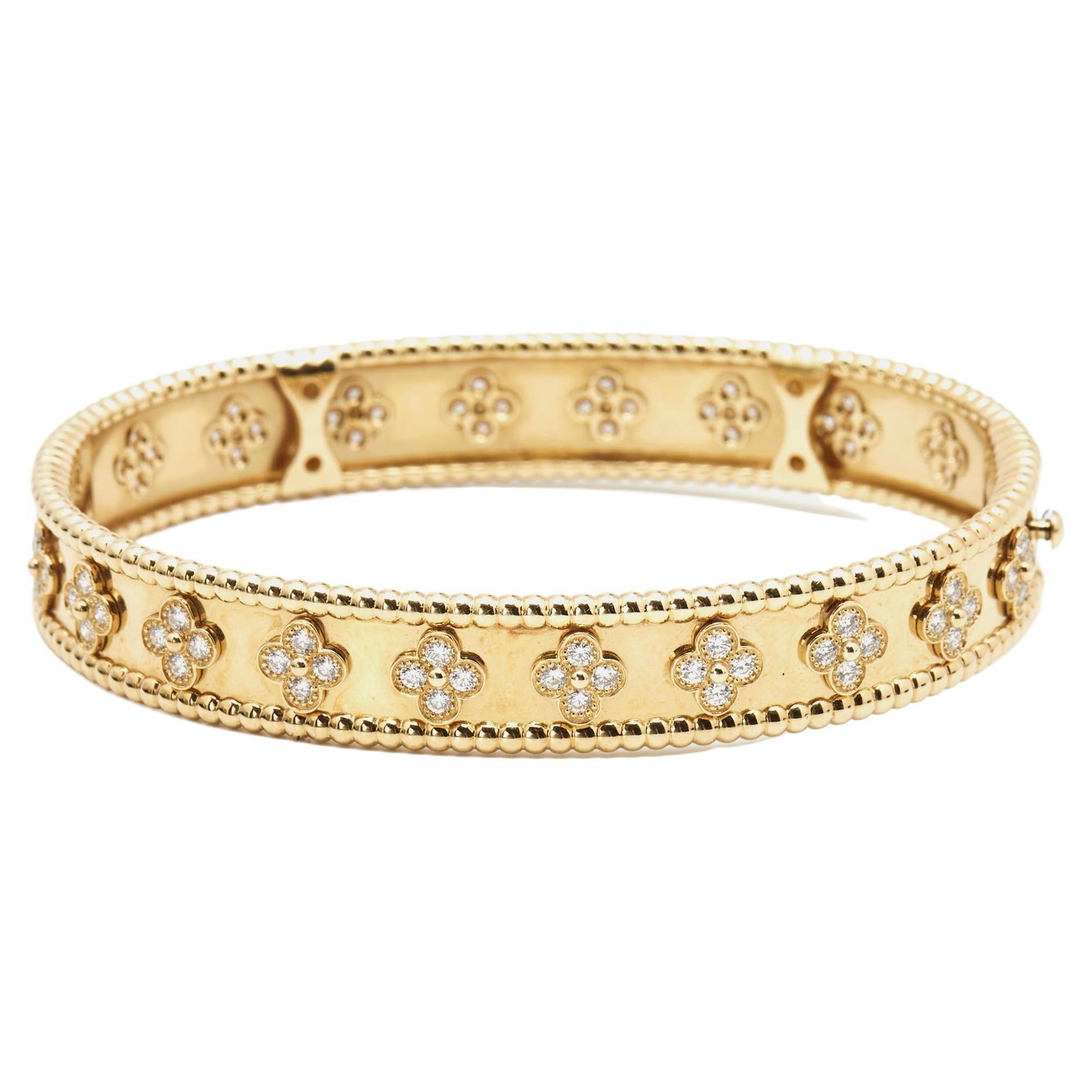 Van Cleef & Arpels Perlée Clover Diamonds 18k Yellow Gold Bracelet L