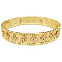 Van Cleef & Arpels Perlée Clovers Gold and Diamond Bangle