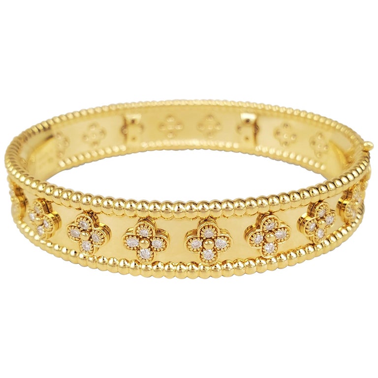 Van Cleef and Arpels Perlée Clovers Gold and Diamond Bangle at 1stDibs ...