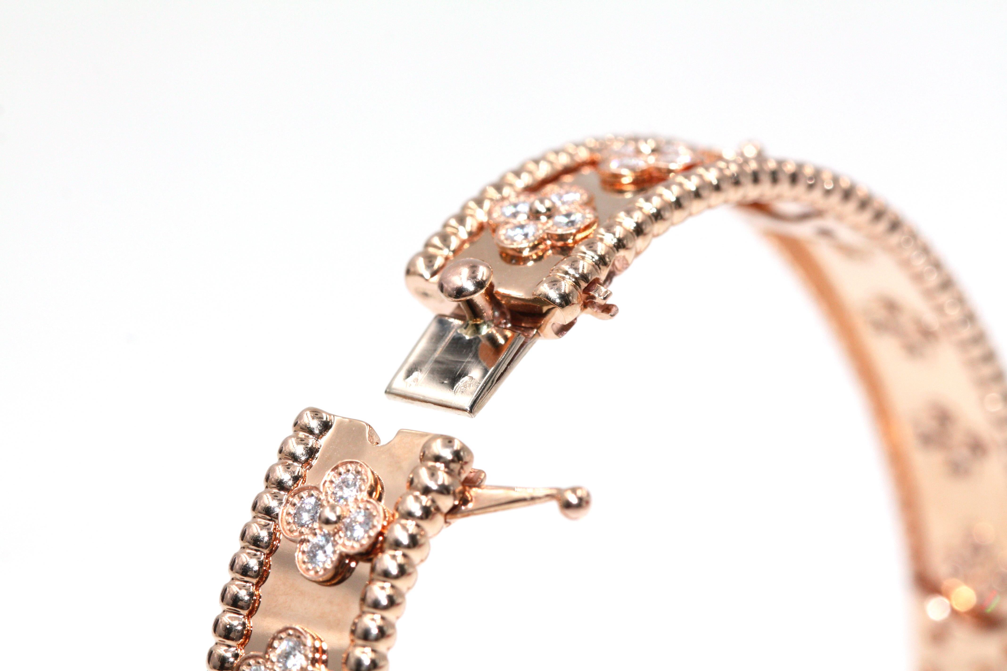 Women's Van Cleef & Arpels Perlée Clovers Bracelet, Medium Model Pink Gold, Diamond