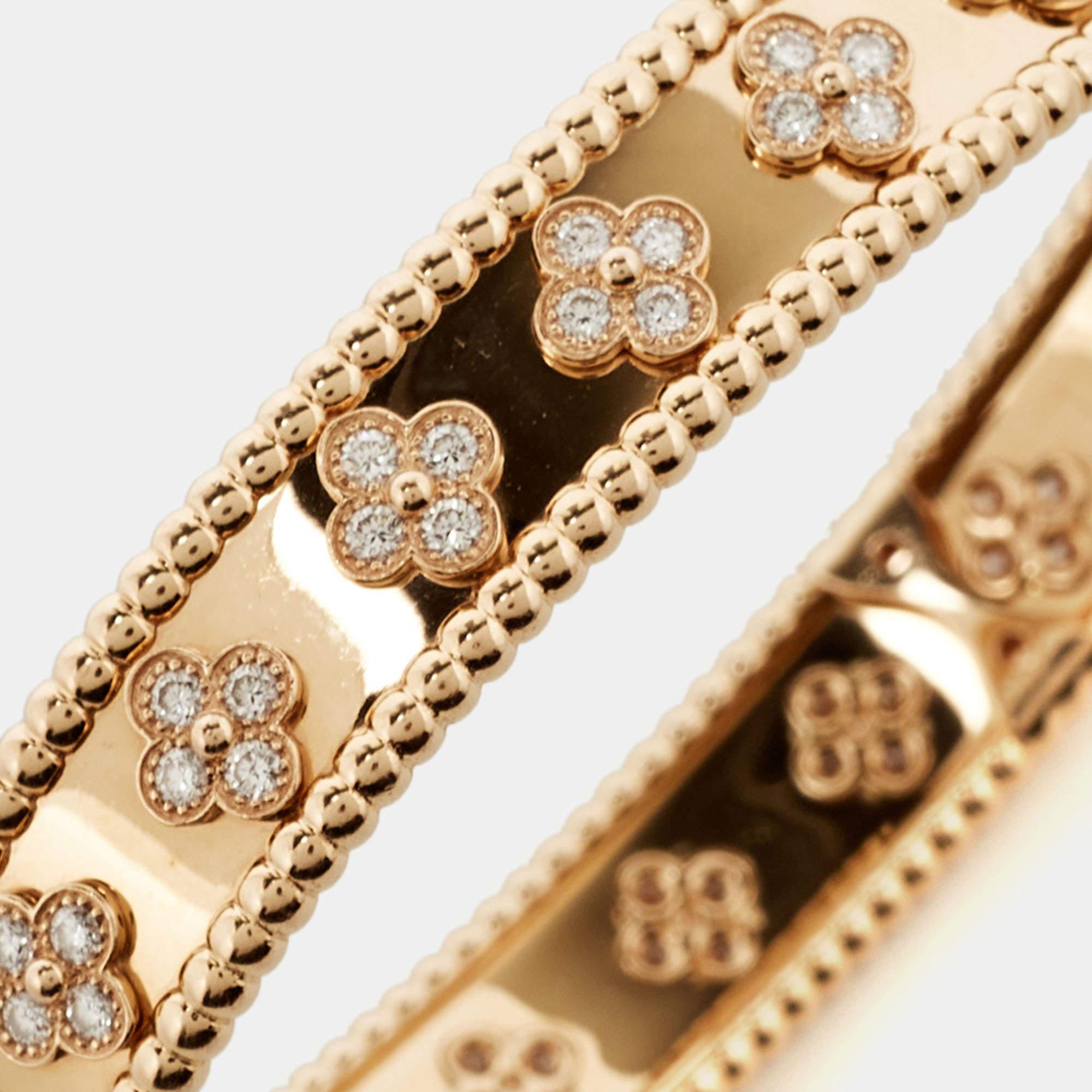 Van Cleef & Arpels Bracelet Perlée Clovers Diamond en or rose 18k modèle moyen  en vente 1