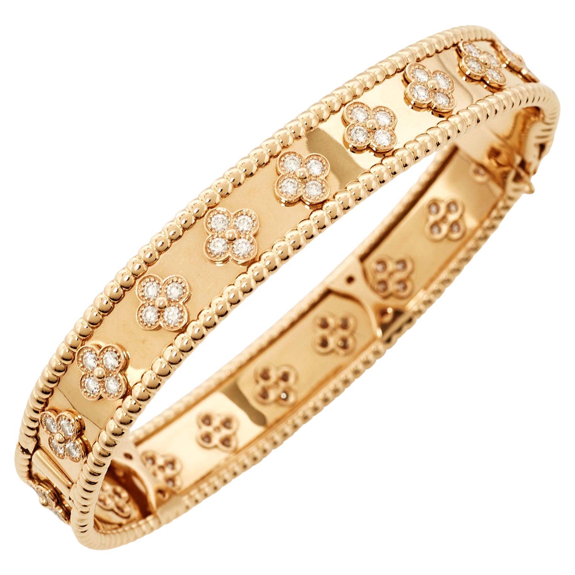 Van Cleef & Arpels Perlée Clovers Diamond 18k Rose Gold Medium Model Bracelet  For Sale