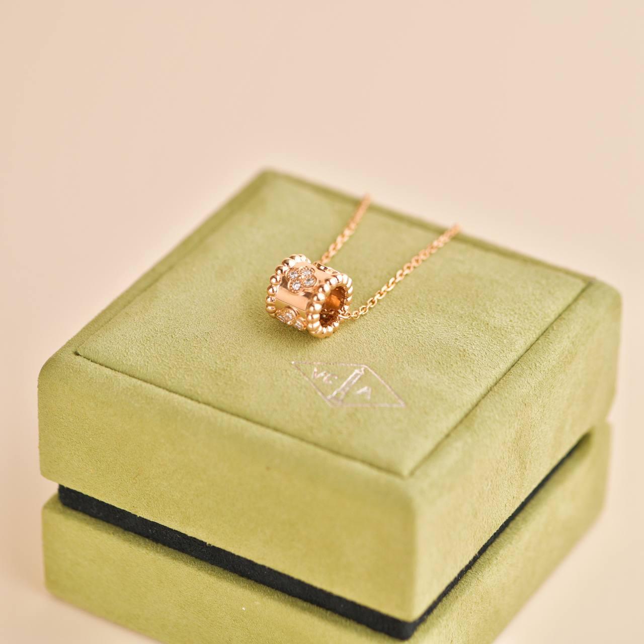 Women's Van Cleef & Arpels Perlée Clovers Diamond 18K Rose Gold Pendant Necklace For Sale