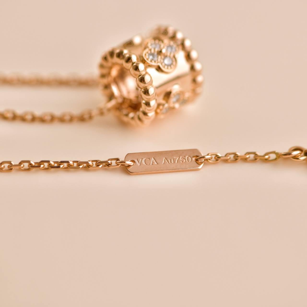 Van Cleef & Arpels Perlée Clovers Diamond 18K Rose Gold Pendant Necklace For Sale 2