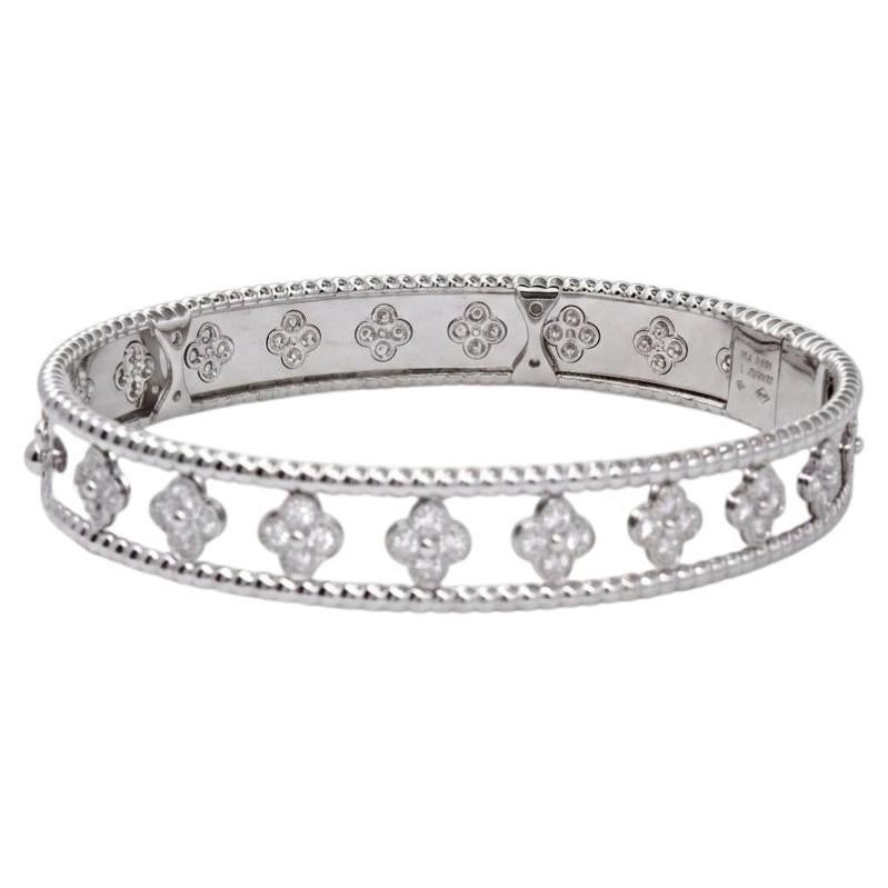 Van Cleef & Arpels Perlée Clovers Diamond 18k White Gold Bangle Bracelet For Sale