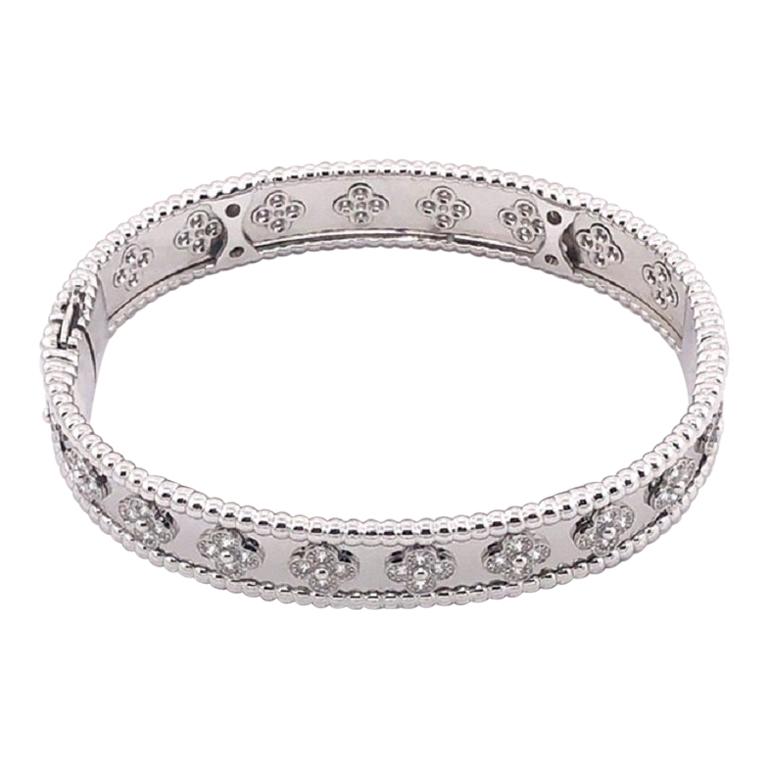 Van Cleef & Arpels Perlée Clovers Diamond Bracelet White Gold For Sale