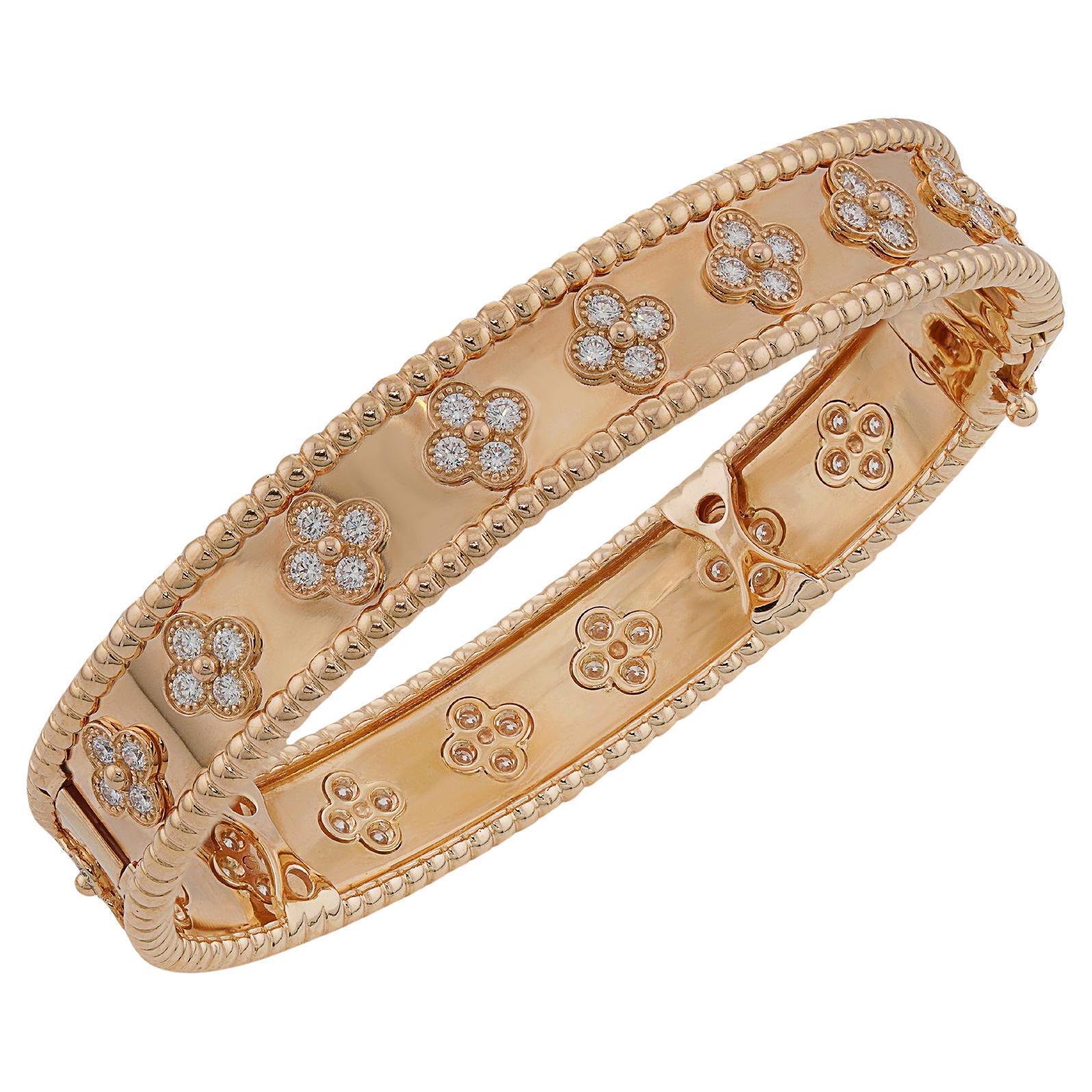 VAN CLEEF & ARPELS Perlee Kleeblätter Diamant Gelbgold Armband Box Papiere SM im Angebot