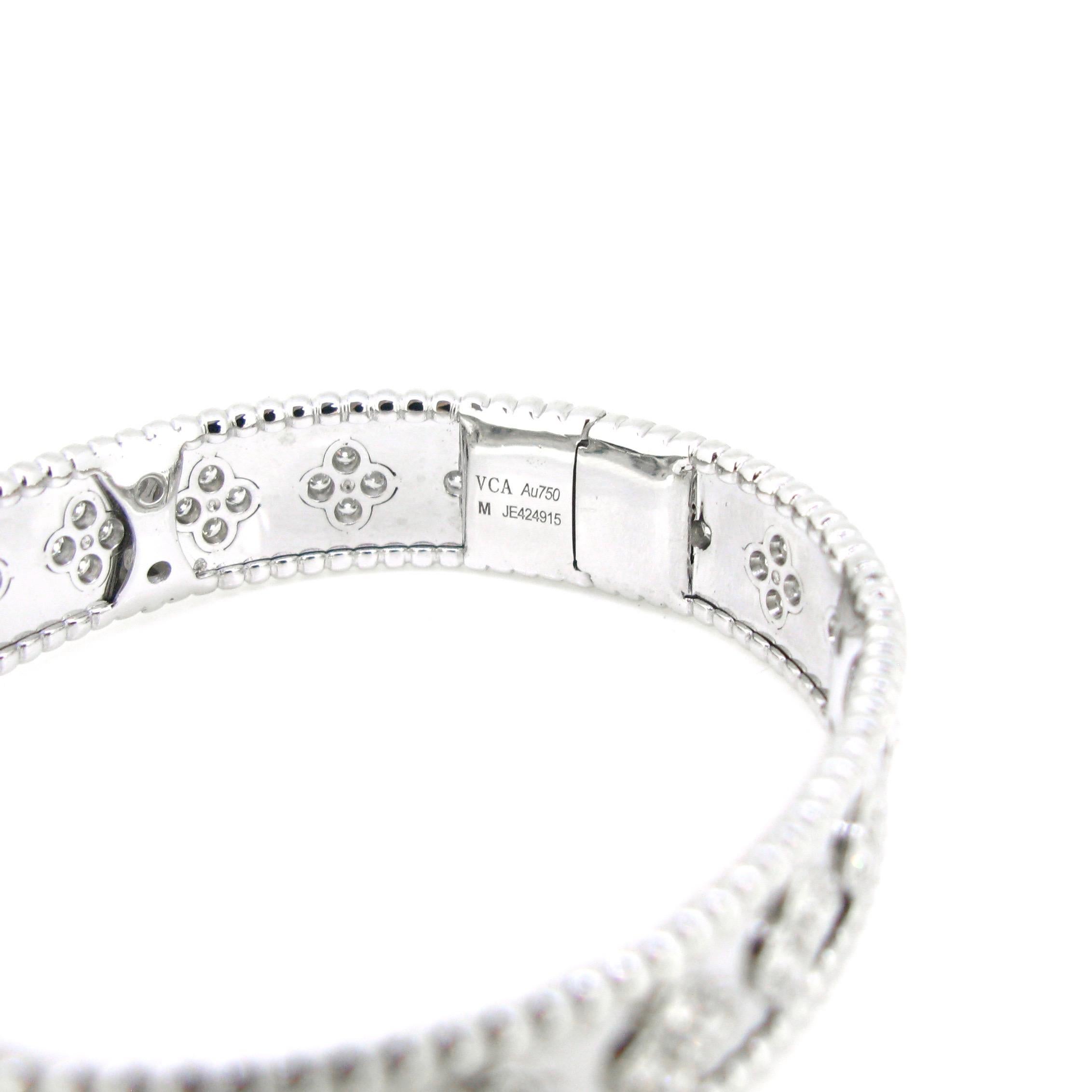Van Cleef & Arpels Perlée Clovers Diamonds White Gold Bracelet Bangle In Excellent Condition In London, GB
