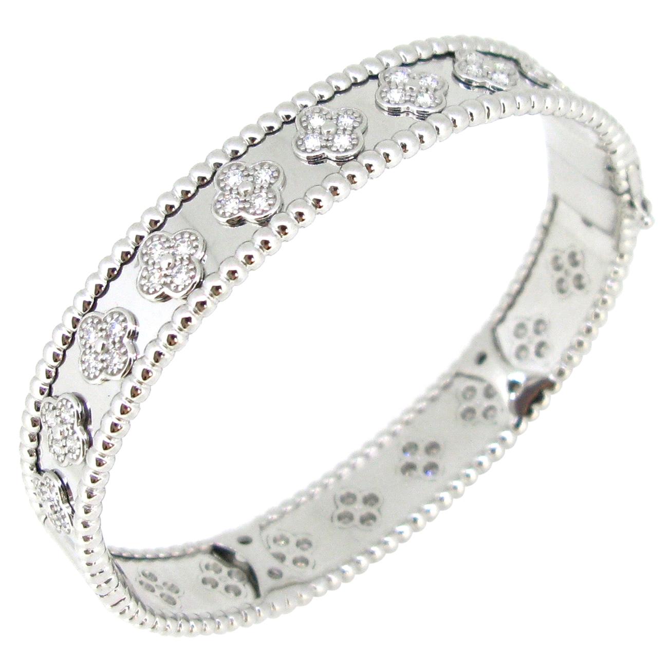 Van Cleef & Arpels Perlée Clovers Diamonds White Gold Bracelet Bangle