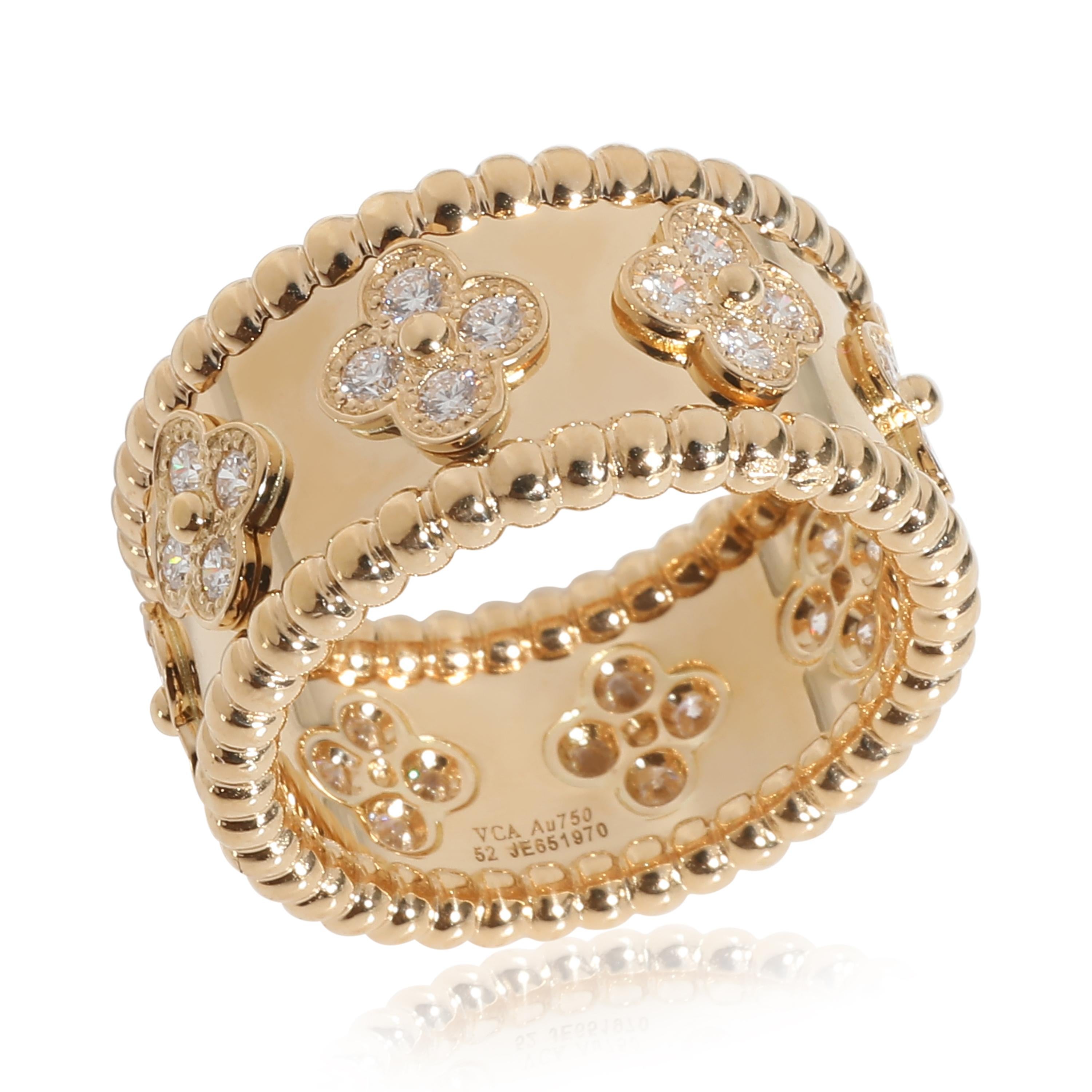 Van Cleef & Arpels Perlee Clovers Ring, Medium Model in Yellow Gold 0.71 CTW In Excellent Condition For Sale In New York, NY