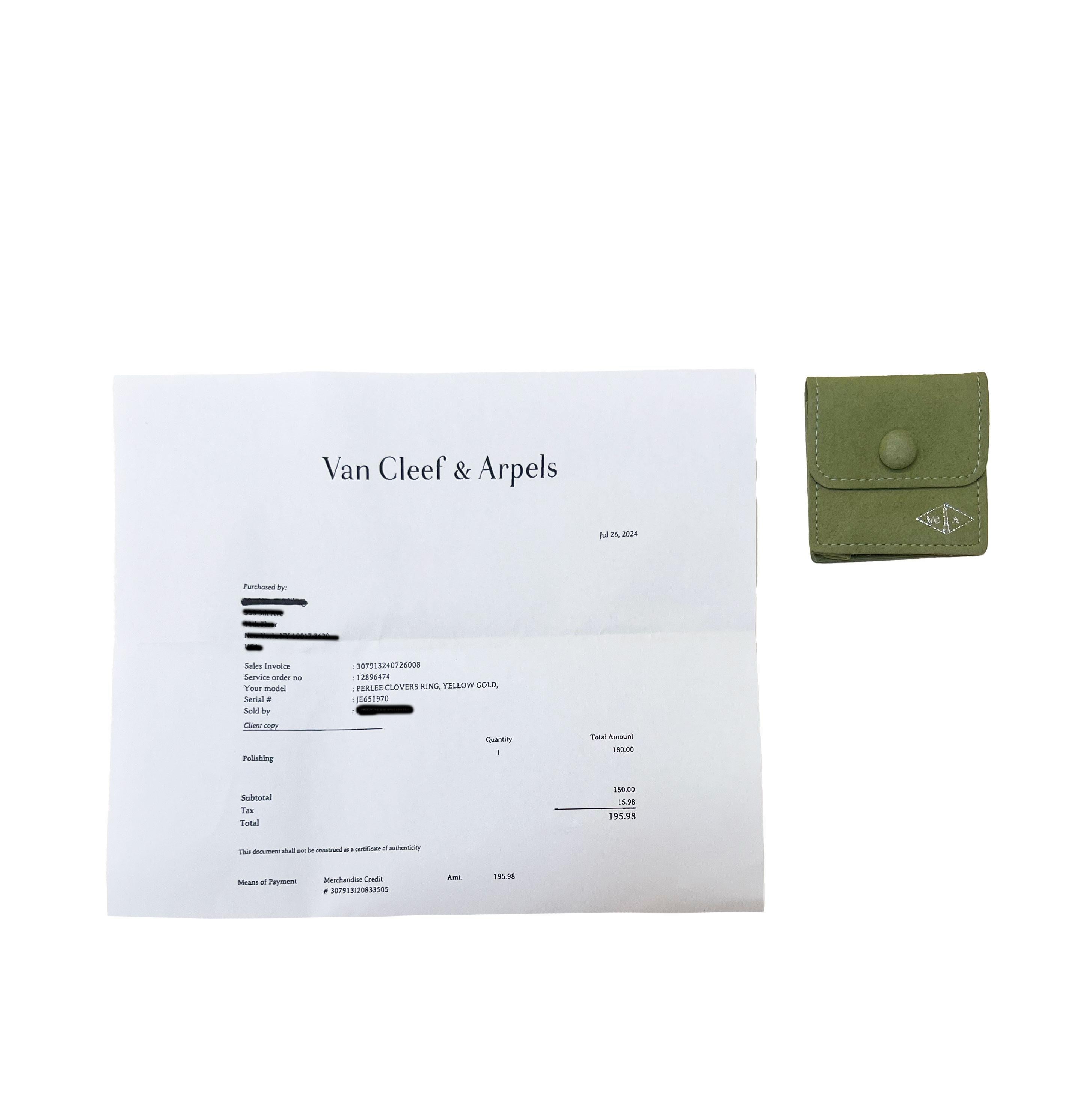 Van Cleef & Arpels Perlee Clovers Ring, Medium Model in Yellow Gold 0.71 CTW For Sale 1