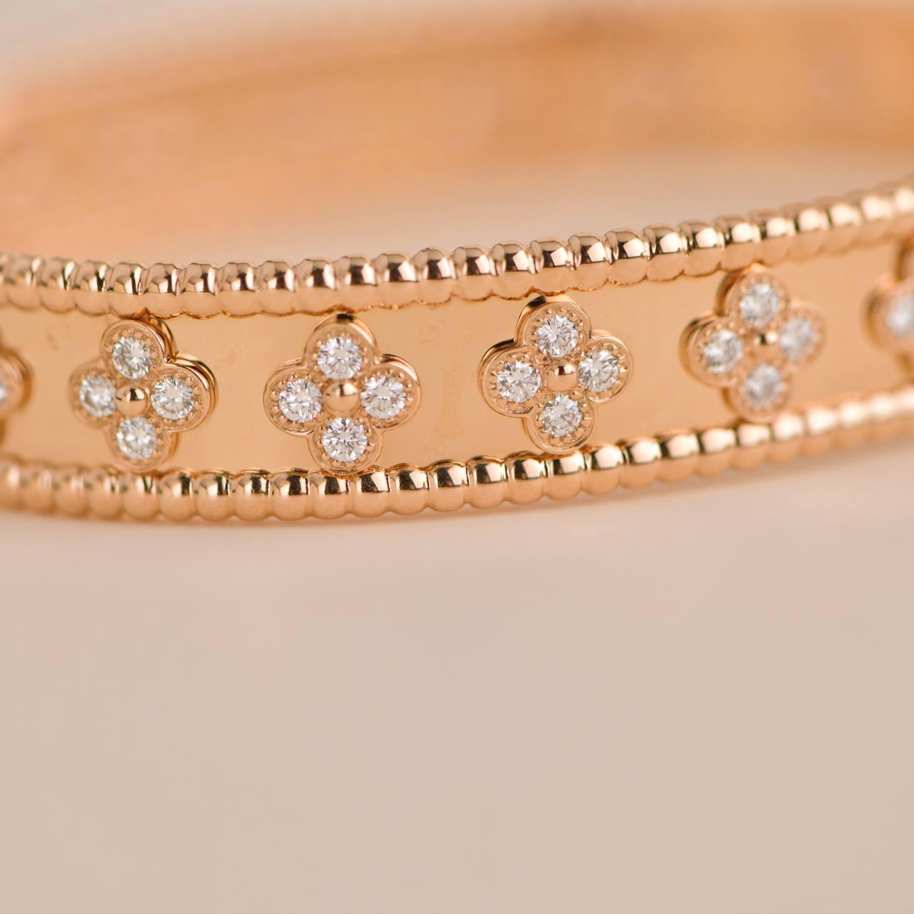 Brilliant Cut Van Cleef & Arpels Perlée Clovers Rose Gold Diamond Bracelet Medium Model