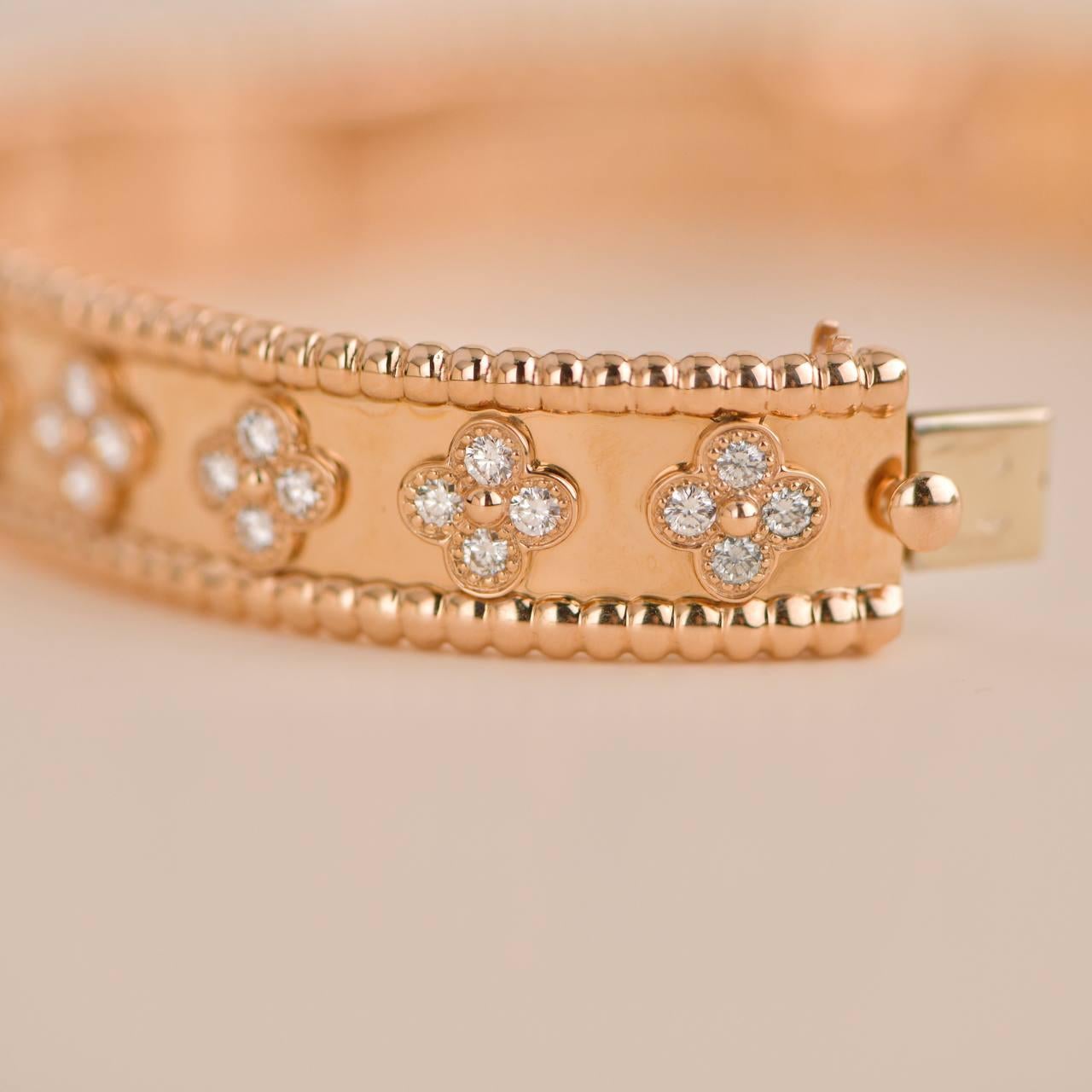Van Cleef & Arpels Perlée Clovers Rose Gold Diamond Bracelet Medium Model In Excellent Condition In Banbury, GB