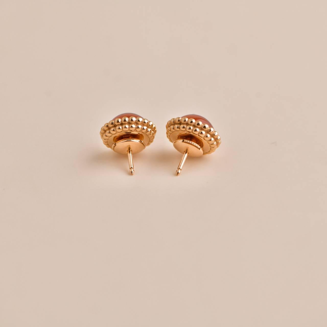 Uncut Van Cleef & Arpels Perlée Couleurs Carnelian 18K Rose Gold Earrings