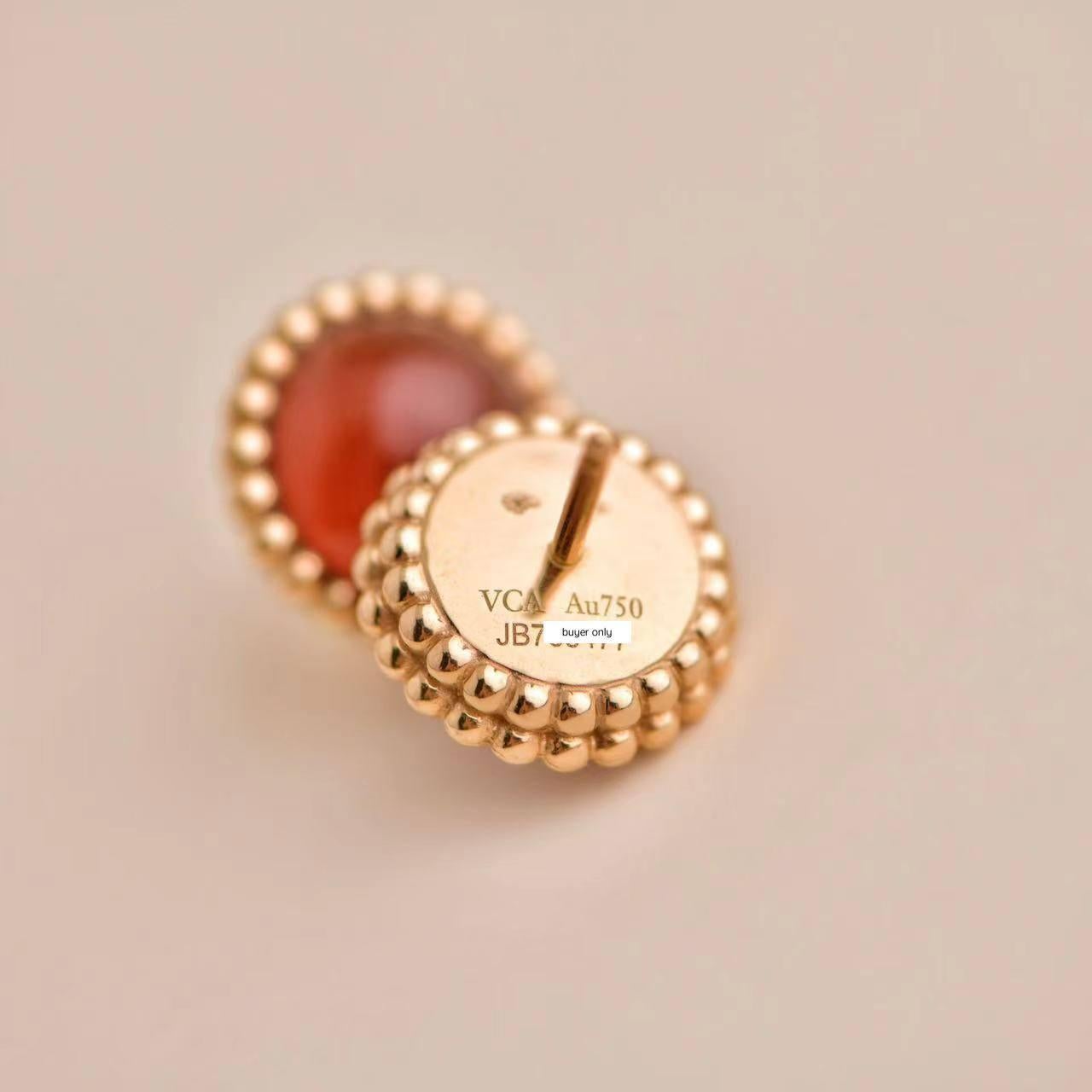 Van Cleef & Arpels Perlée Couleurs Carnelian 18K Rose Gold Earrings In Excellent Condition In Banbury, GB