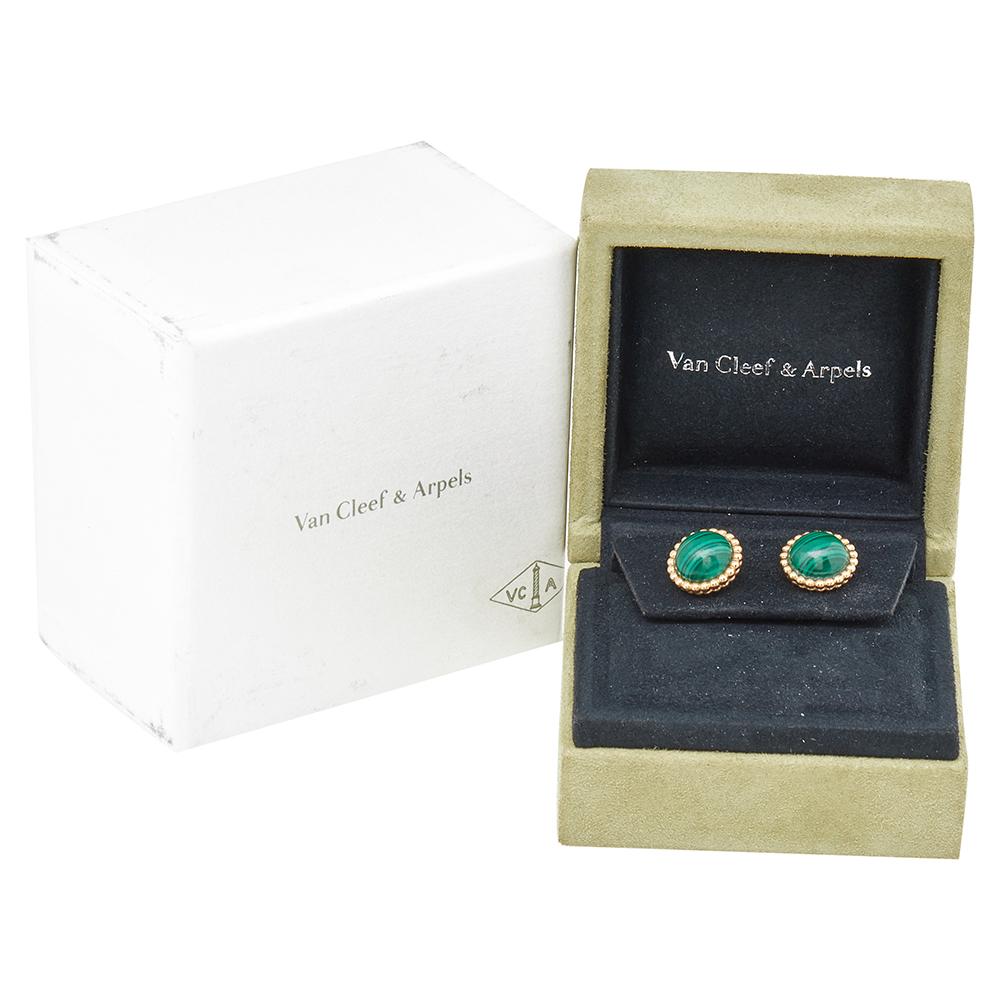 Contemporary Van Cleef & Arpels Perlée Couleurs Malachite 18K Yellow Gold Stud Earrings