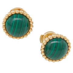 Van Cleef & Arpels Perlée Couleurs Malachite 18K Yellow Gold Stud Earrings