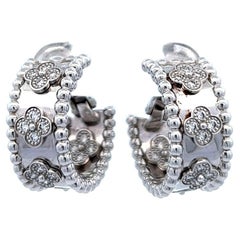Van Cleef & Arpels Perlée Diamond 18 Karat White Gold Hoop Earrings