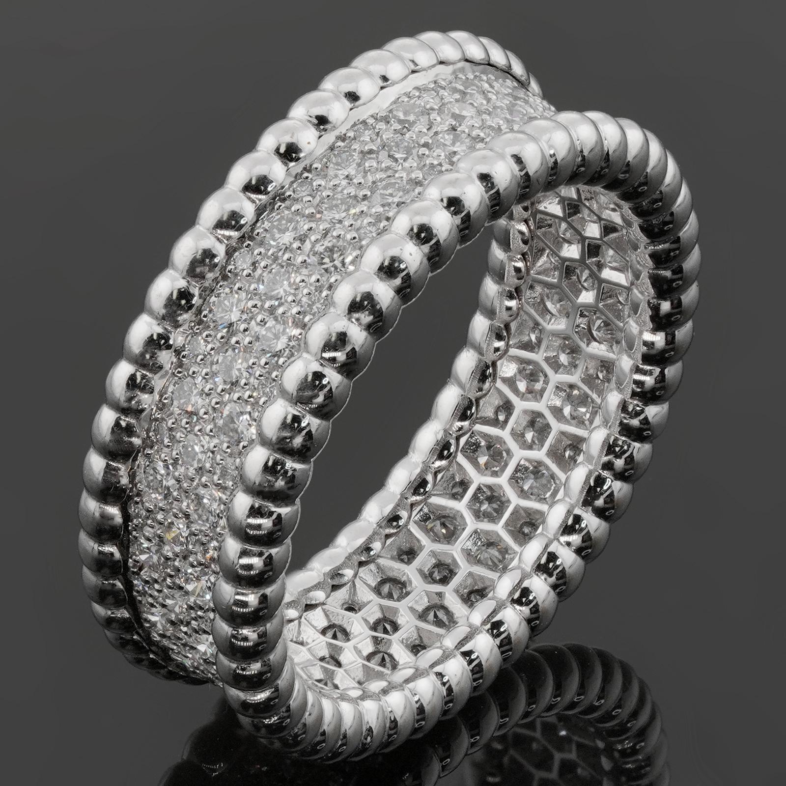 Women's or Men's VAN CLEEF & ARPELS Perlee Diamond 18k White Gold Band 3-Row Ring For Sale