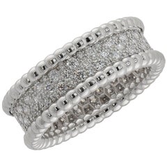 VAN CLEEF & ARPELS Perlee Diamond 18k White Gold Band 3-Row Ring