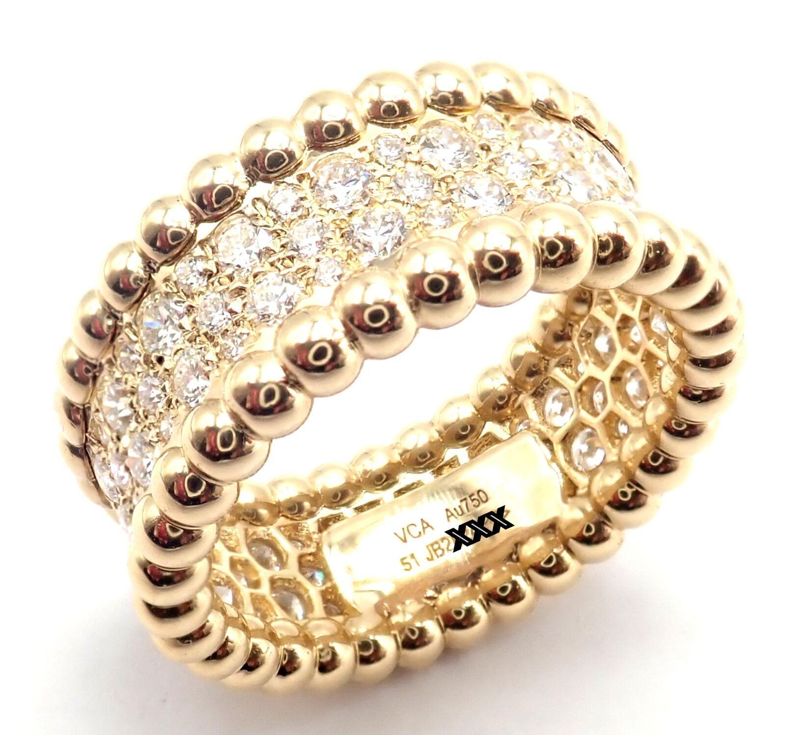Van Cleef & Arpels Perlee Diamond 3 Rows Yellow Gold Band Ring 3