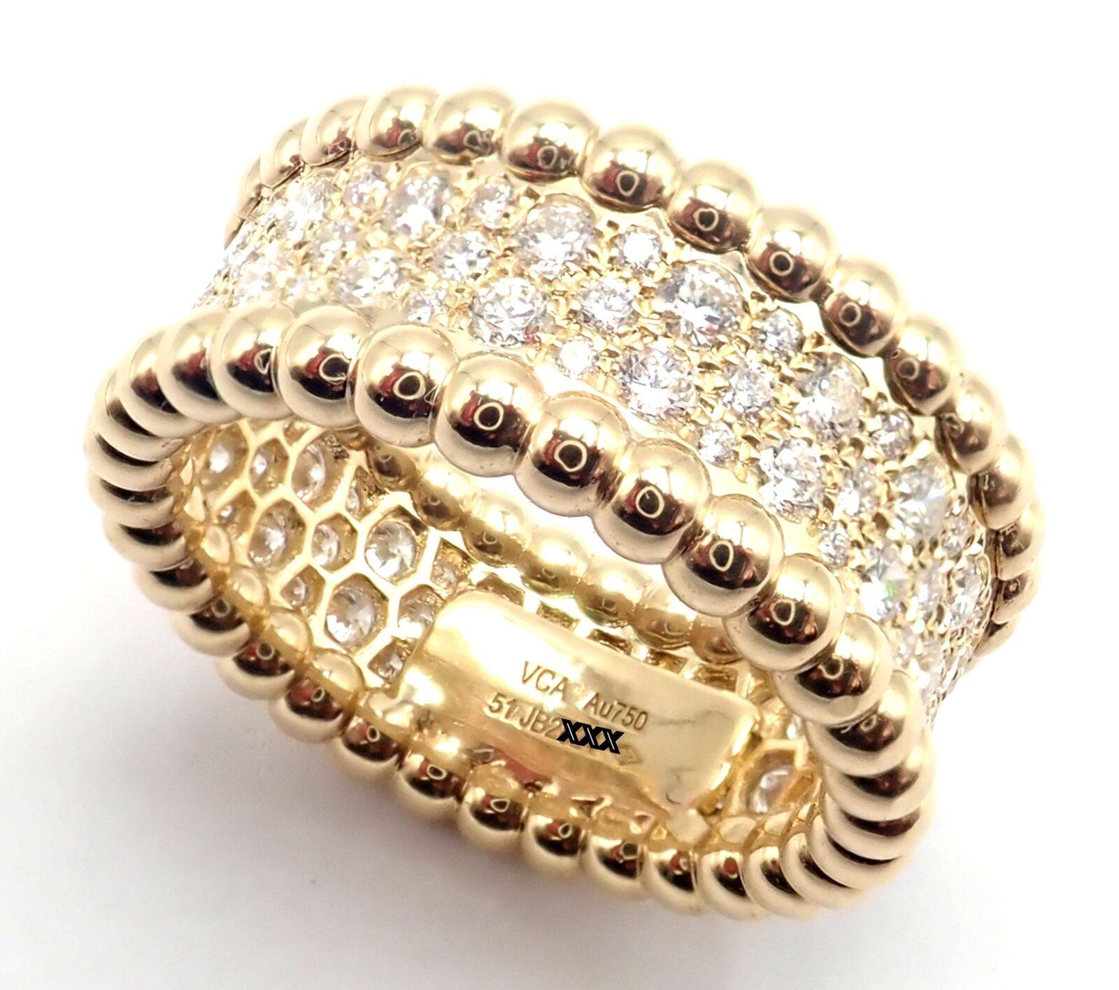 Brilliant Cut Van Cleef & Arpels Perlee Diamond 3 Rows Yellow Gold Band Ring For Sale