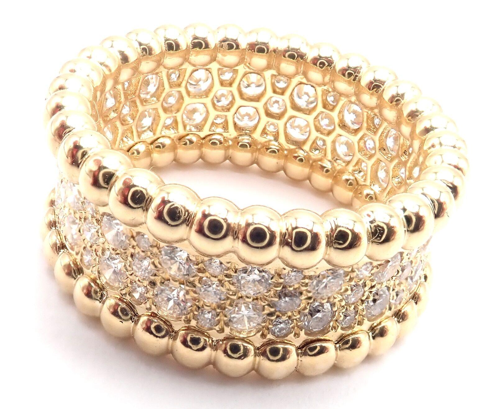 Van Cleef & Arpels Perlee Diamond 3 Rows Yellow Gold Band Ring 1