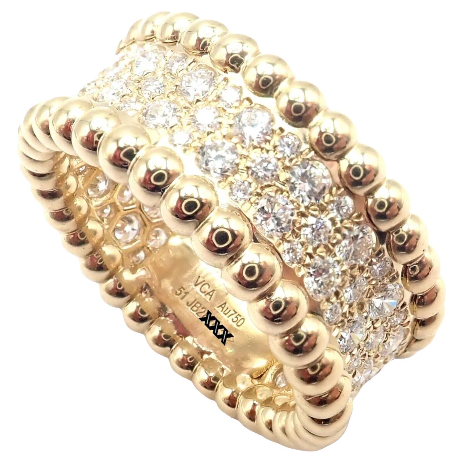 Van Cleef & Arpels Perlee Diamant-Ring aus Gelbgold mit 3 Reihen im Angebot
