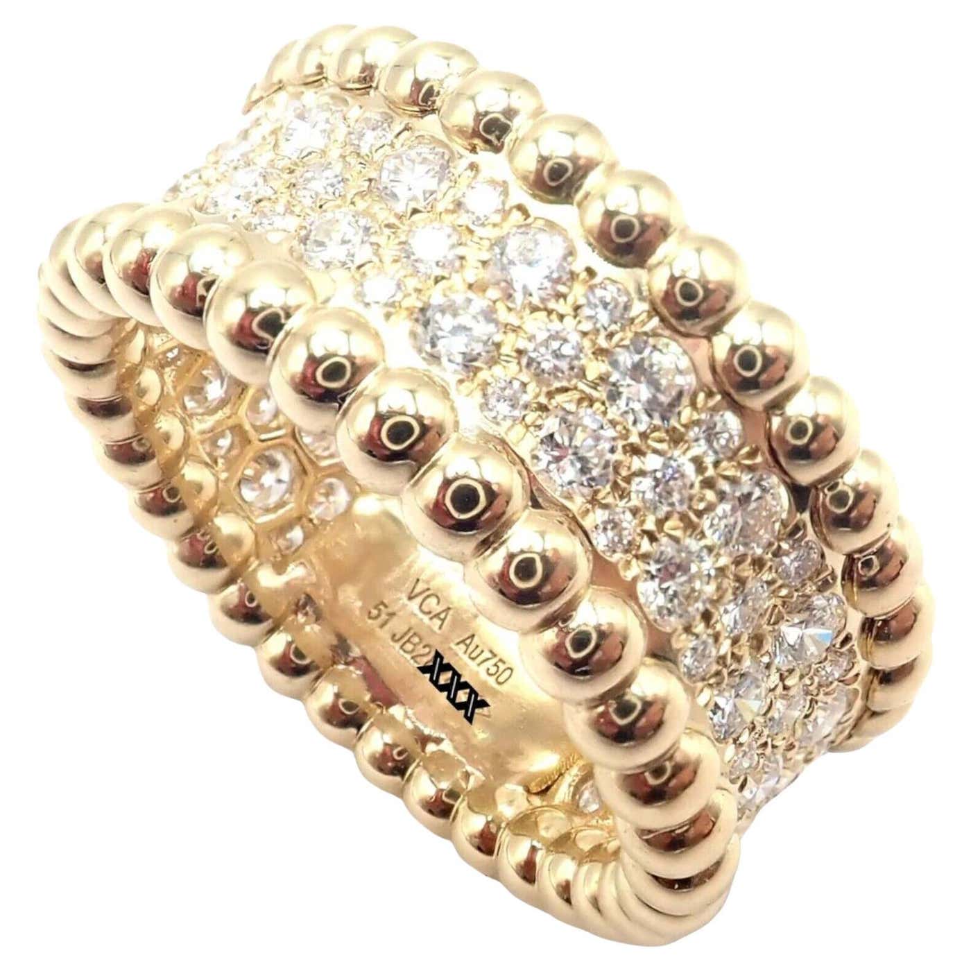 Van Cleef and Arpels Perlee Diamond 3 Rows Yellow Gold Band Ring For ...