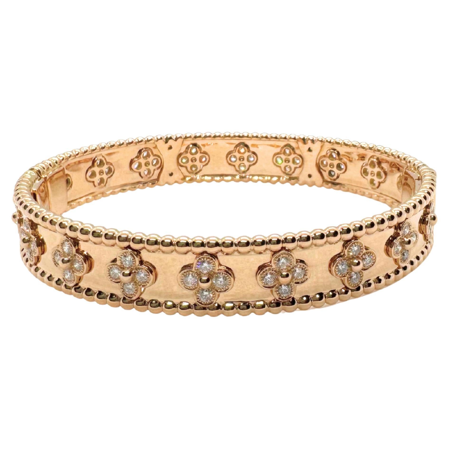 Van Cleef & Arpels Perlée Diamond Clover 18 Karat Rose Gold Bangle Bracelet